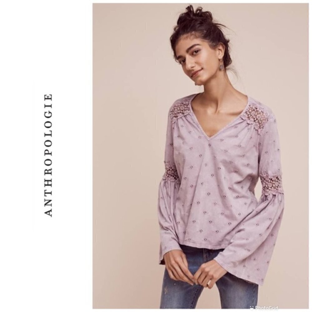 Anthropologie Eri + Ali Calvie Eyelet Top in Lavender - Picture 1 of 16